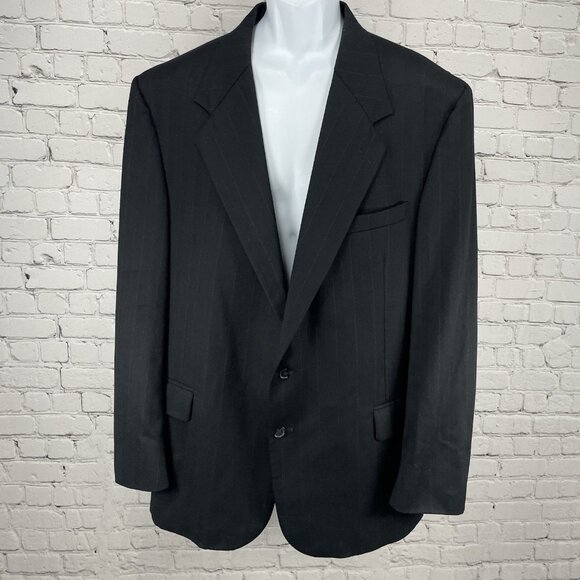 Hunting Horn Black Striped Wool 2 Button Ventless Notch Blazer USA Made Size 46L - Picture 1 of 13